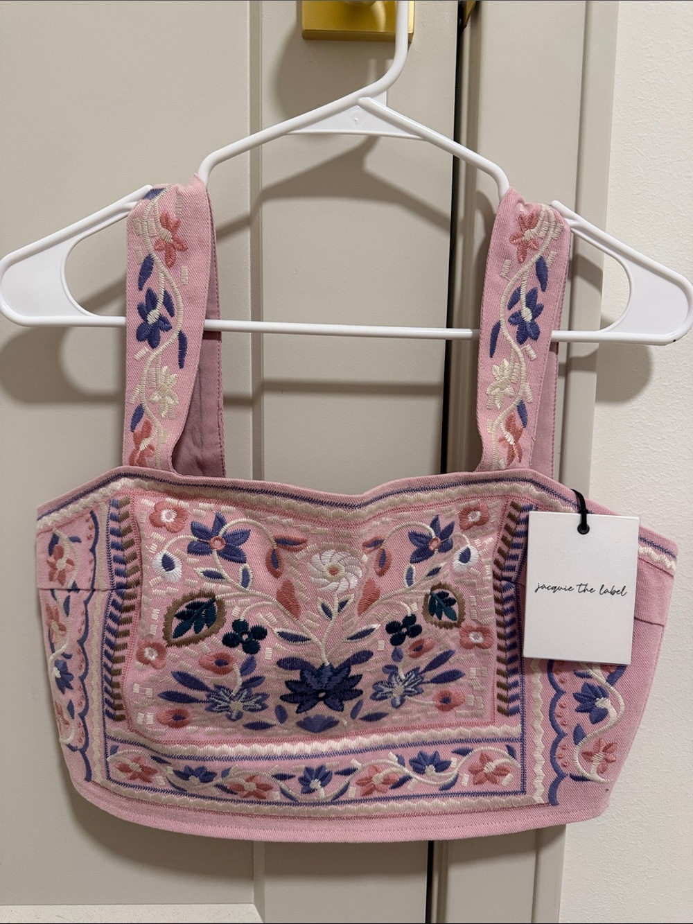 Jacqui E Pink Floral Embroidered Crop Top